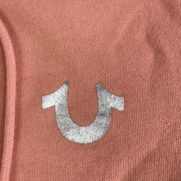 True religion Womens Sz XS Foil Silver Logo Buddha Full Zip Hoodie Pink - Picture 7 of 16